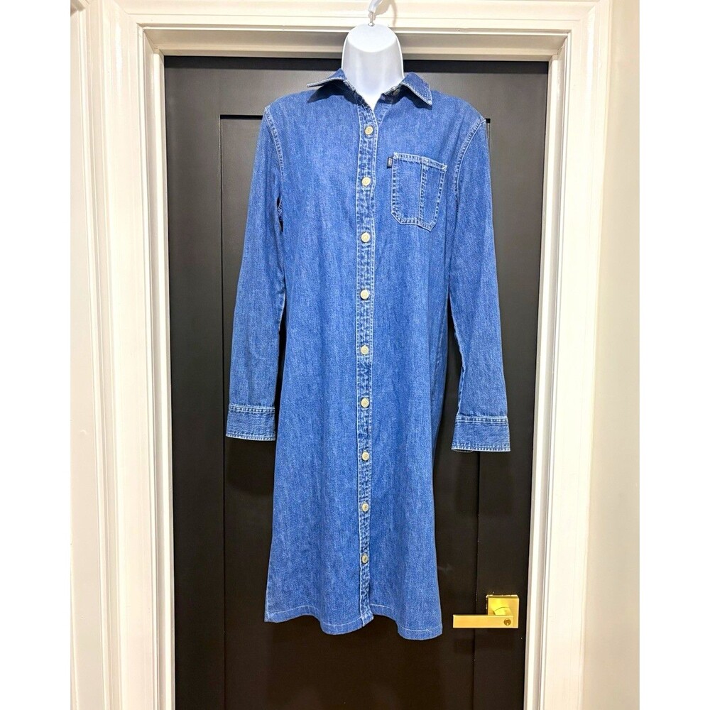 Lauren Jeans Co. Blue Denim Long Sleeve Button-Front Shirt Dress Collared Medium